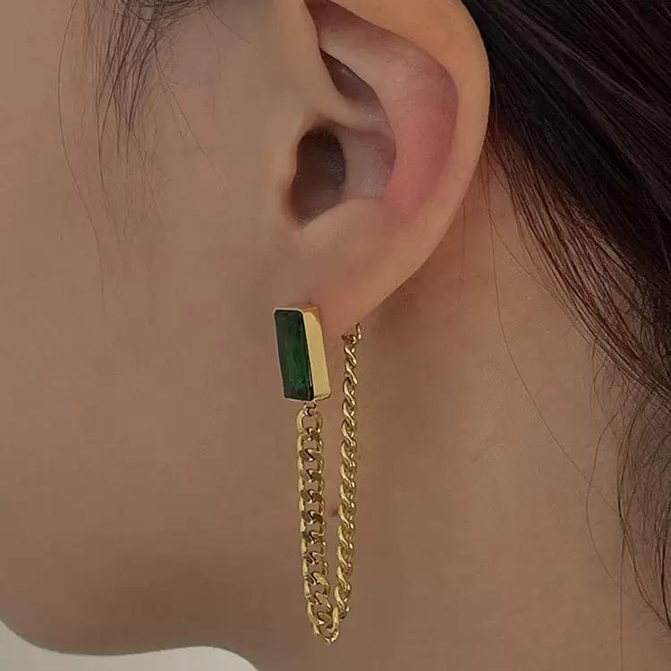 Green gemstone chain Earring