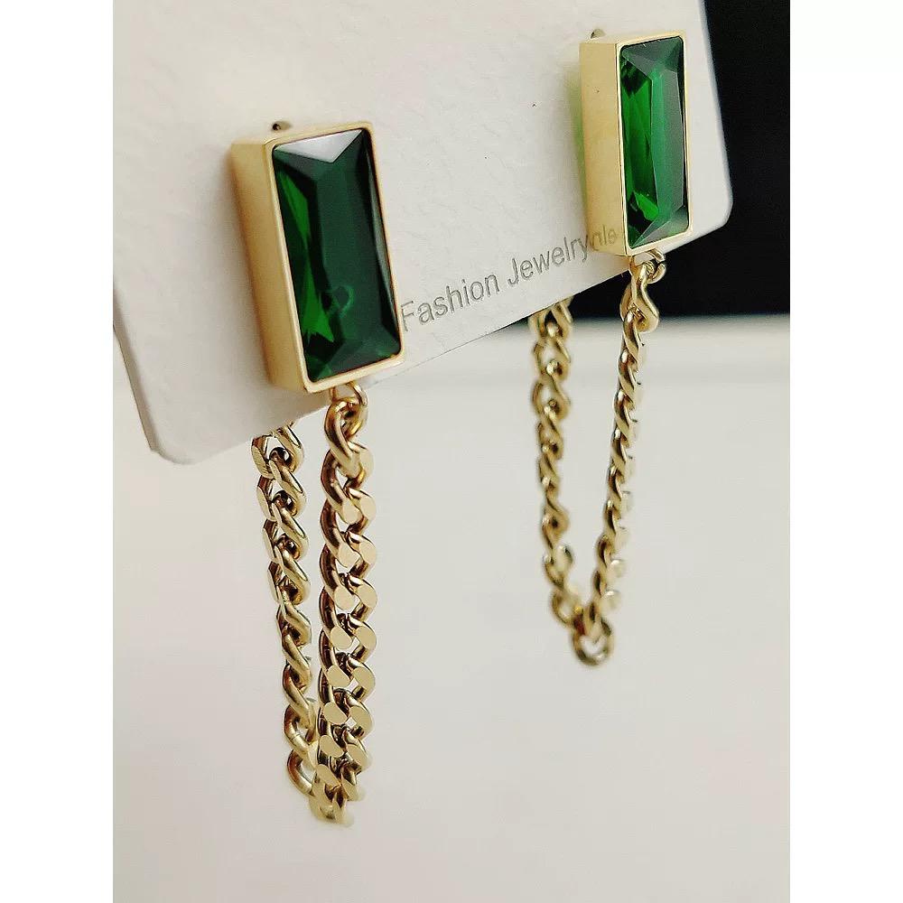 Green gemstone chain Earring