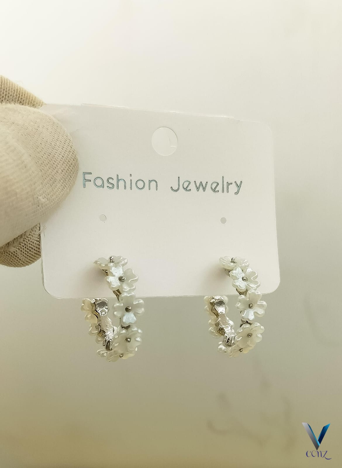 White flower hoops Earring