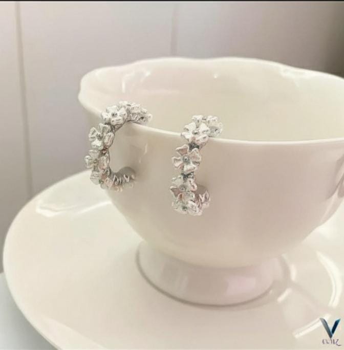 White flower hoops Earring